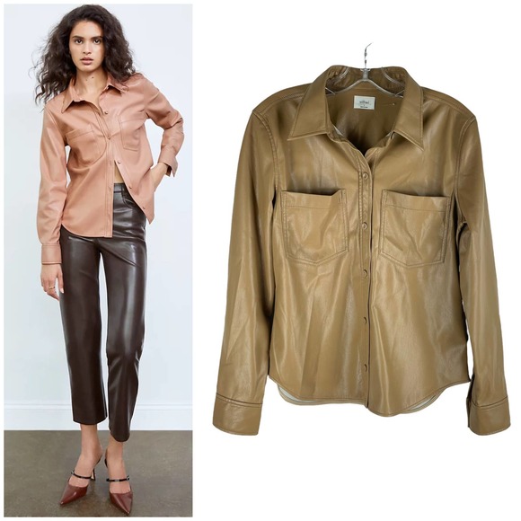 Wilfred Taryn Button Up Shirt Vegan Leather Brown Size S - Picture 1 of 9